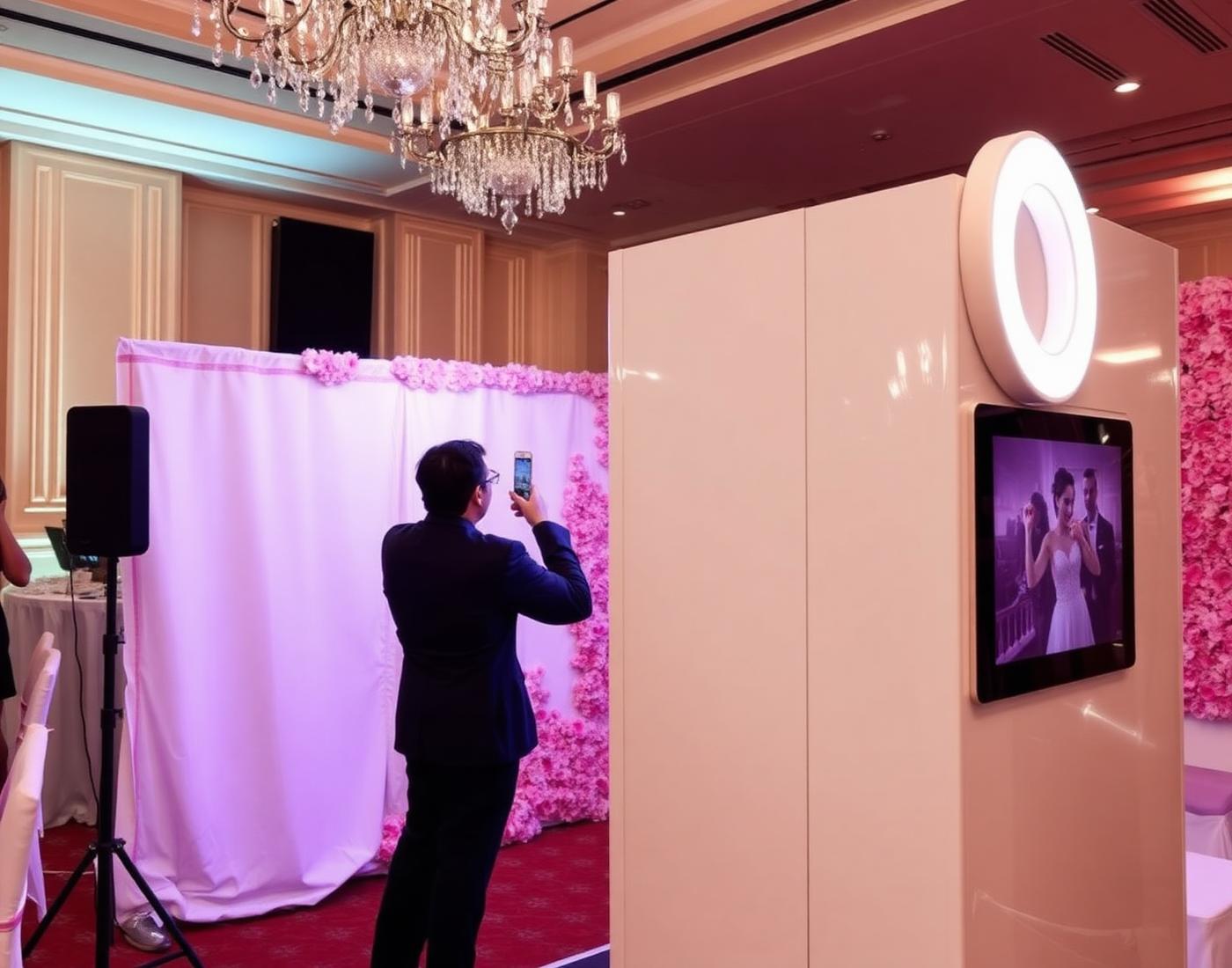 Luxury white photo booth at elegant wedding